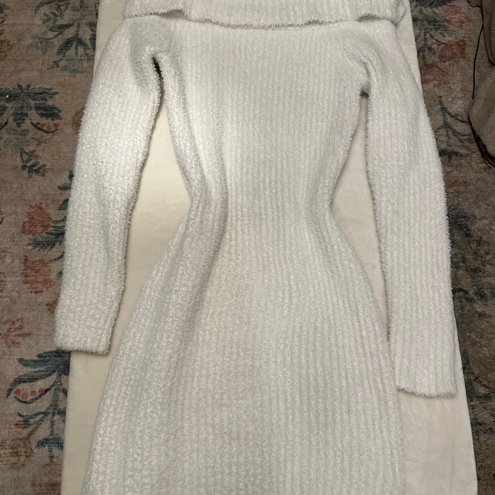 Off-Shoulder White fuzzy Dress